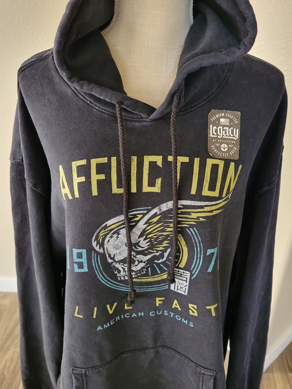 NWT Affliction Whiskey Smash Hoodie 2XL Black Lava Wash Graphic Y2K Grunge